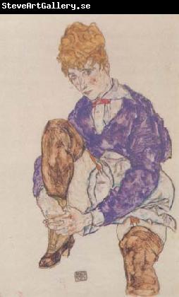 Egon Schiele Portrait of the Artist's Seated,Holding Her Right Leg (mk12)